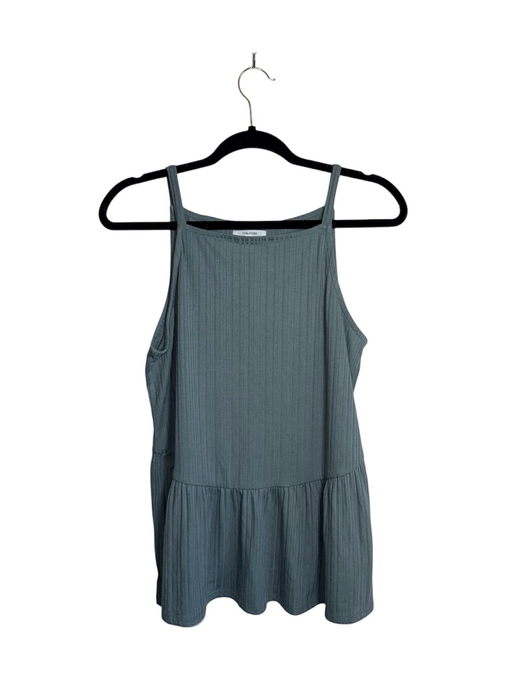 Maurices Solid Peplum Tank Top Sage Green Ribbed Spaghetti Strap Medium Women’s